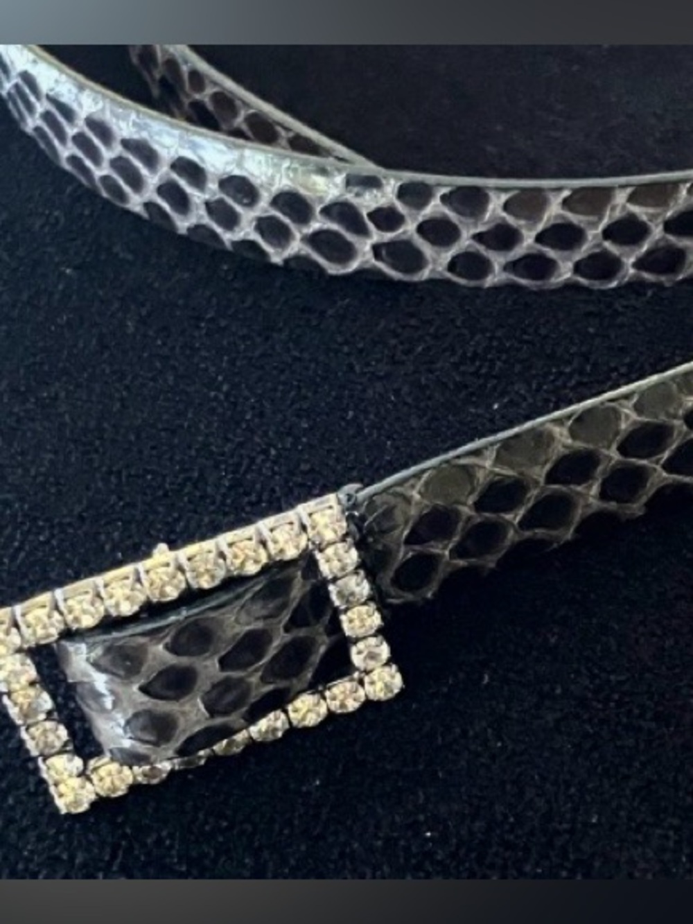 Vintage Python Leather Skinny Belt Rhinestone Buckle Neiman Marcus S - Picture 8 of 14